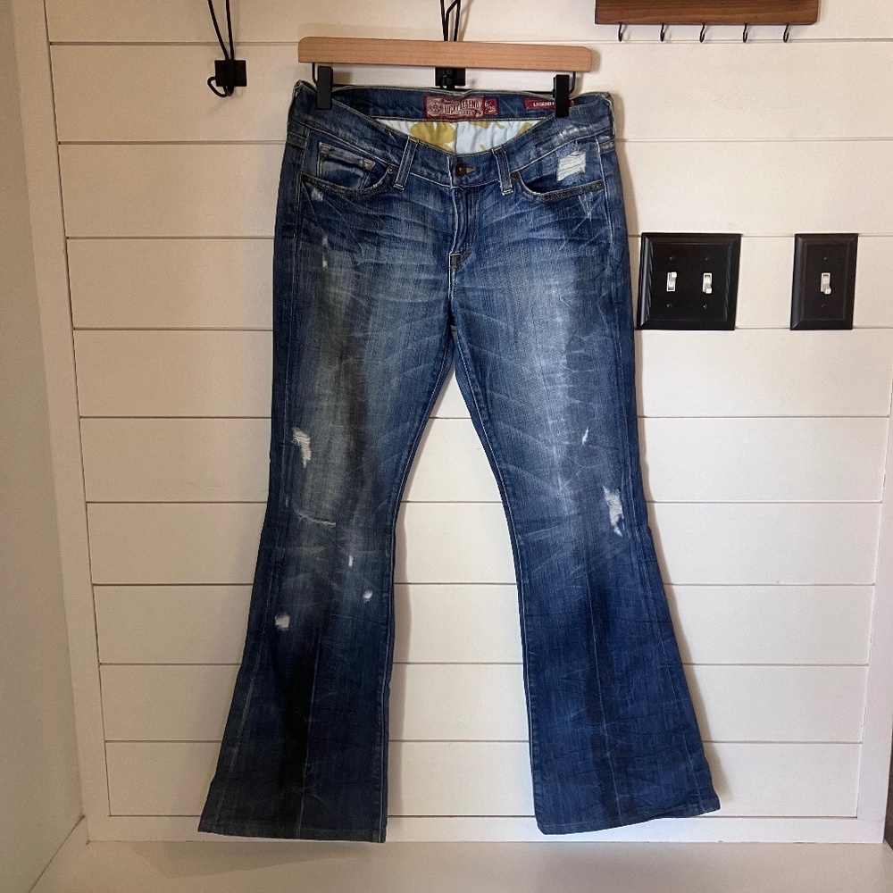 Vintage Distressed Women's Lucky Brand Legend Flare Jeans With Studs, Size 6/28